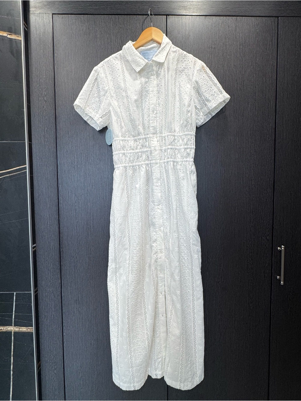 Hill House Home White Eyelet Shirt Dress with Collared Neck